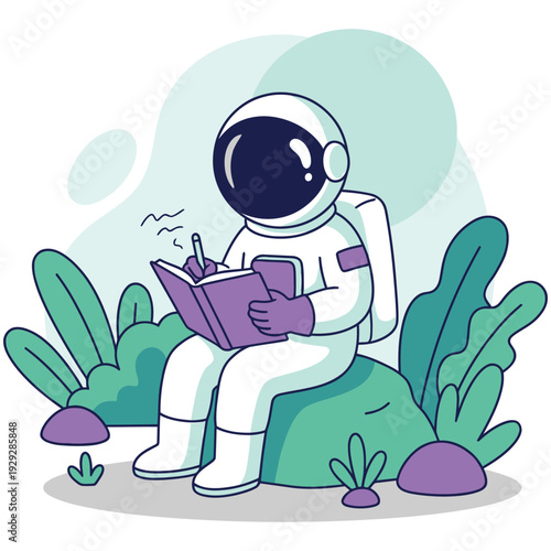 Astronaut Writing a Diary – Flat Vector Illustration