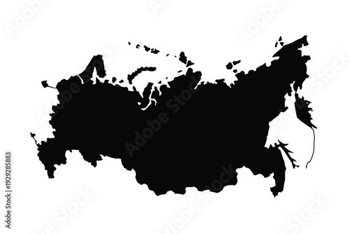 Black silhouette of russia s geographical shape against a white backdrop
