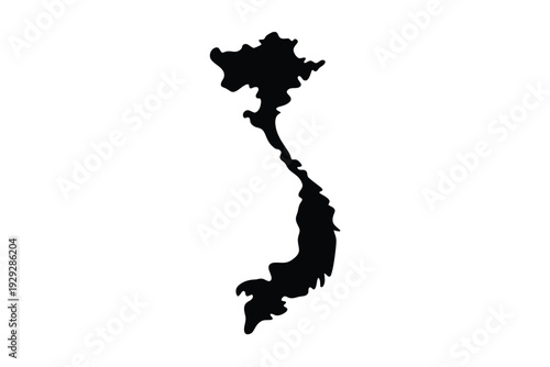 A black silhouette depicting the geographical shape of vietnam