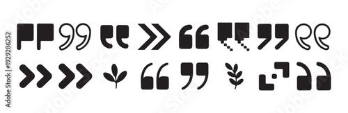 Abstract and geometric quote marks with leaves decoration for nature themed graphic projects