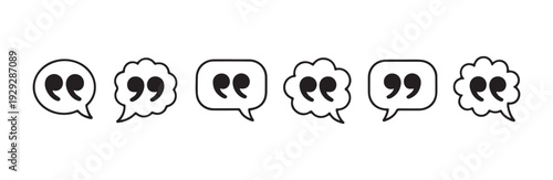 Set of black quote speech bubble icons for testimonial comment and creative message design