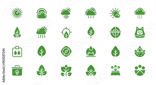 Collection of Green Environmental Icons Symbols.