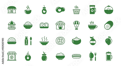 Collection of Green Food and Drink Icons.