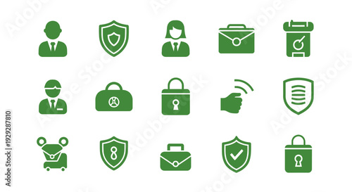 Collection of Green Security Icons and Symbols.