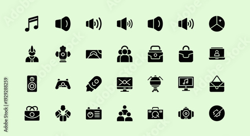 Collection of Modern Black Technology Icons.