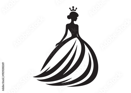 fairytale princess logo silhouette vector, beauty queen head logo silhouette vector, queen logo with a crown on her head, beauty queen luxury dress vector logo silhouette design on white background