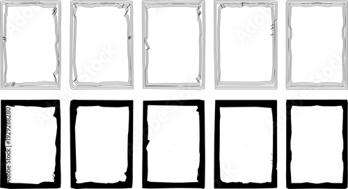 Bild auf Leinwand Distorted grunge rectangular frames collection; Set of rough edge border element