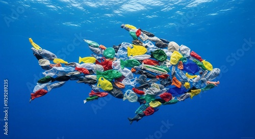 Plastic Fish School in the Ocean