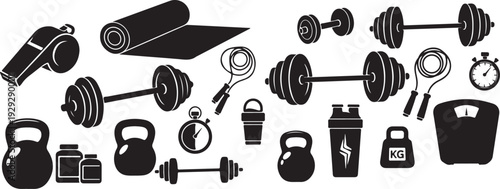 Fitness equipment icons for workout and exercise routine planning