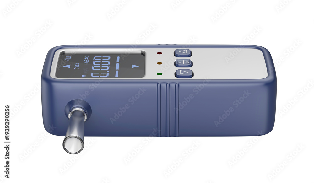 Fotografie Blue portable breathalyzer for alcohol testing on transparent background