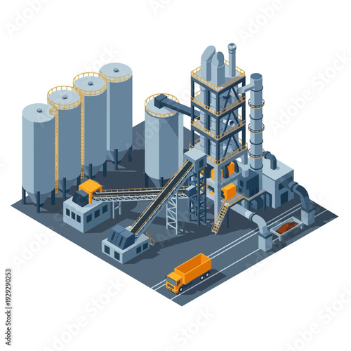 Billede på lærred Industrial Factory with Silos and Machinery.