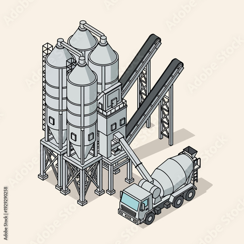Industrial Cement Plant with Truck Loading.