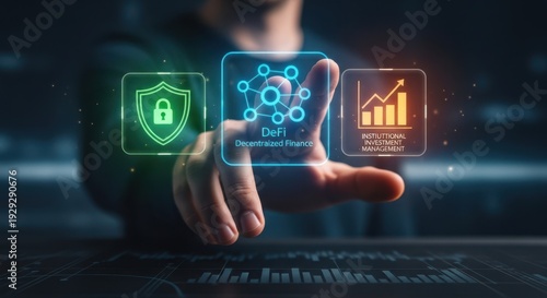 Wallpaper Mural Holographic projection of decentralized finance networks integrated with secure digital banking platforms for institutional investment management Torontodigital.ca