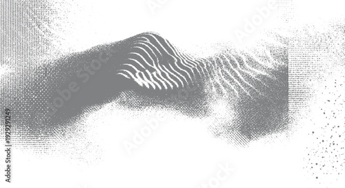 Abstract grey and white textured pattern with flowing lines and scattered dots
