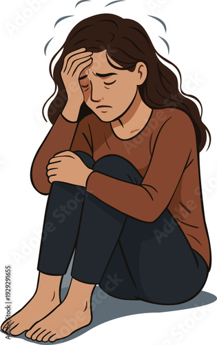 Depressed Woman Sitting Alone Mental Health Design 