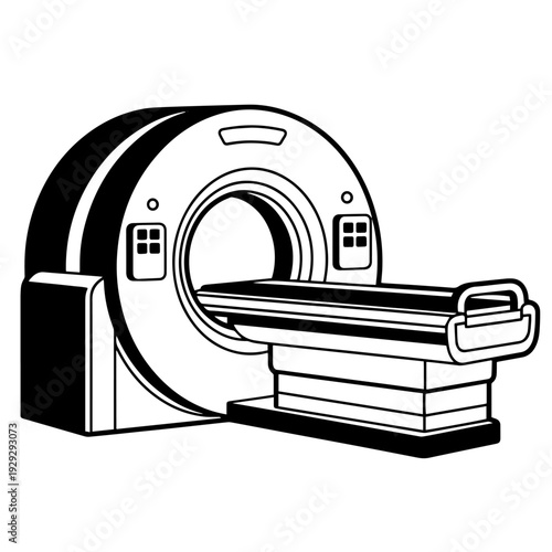 CT Scan Machine Vector Icon Black and White Medical Imaging Equipment Line Art Illustration Computed Tomography Scanner Diagnostic Device Healthcare Outline Icon