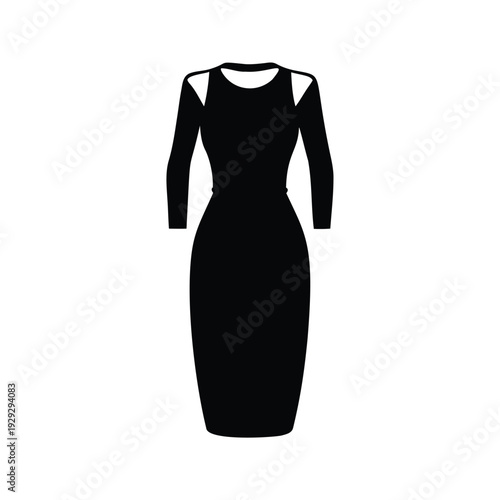 Elegant black and white dress with unique cutouts, silhouette vector illustration, sheath dress silhouette vector illustration