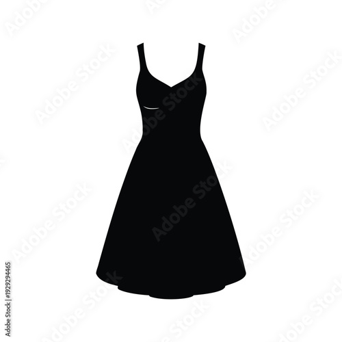 Elegant woman wearing a sleeveless black dress with a sweetheart neckline, silhouette vector illustration, summer beach dress silhouette vector illustration