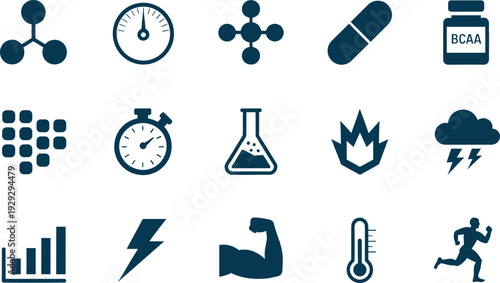 Blue for fitness and science blue fitness science workout nutrition clock blue fitness science workout nutrition clock, stopwatch, thermometer, running, muscle, lightning, graph, molecule, pill, bottl