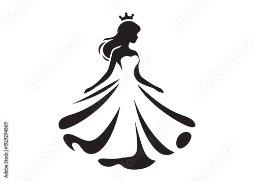 fairytale princess logo silhouette vector, beauty queen head logo silhouette vector, queen logo with a crown on her head, beauty queen luxury dress vector logo silhouette design on white background