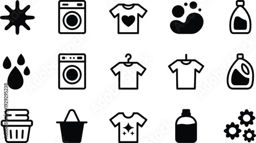 Black and white laundry washing machine dryer t shirt laundry laundry, washing machine, t-shirt, detergent, bucket, clothes, cleaning supplies, black and white, paw print, star, gear, black, white, cl