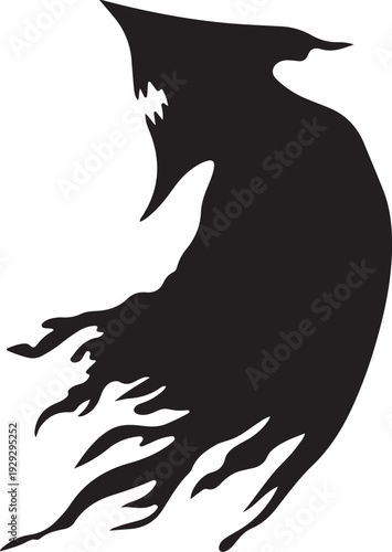 Black silhouette of a bird with flames fire