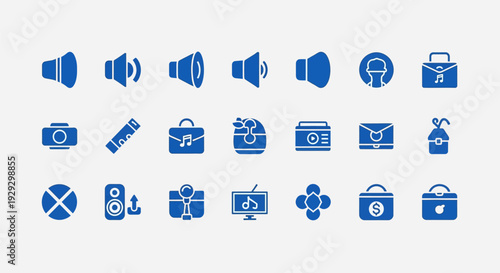 Collection of Blue Icons Representing Technology and Communication.