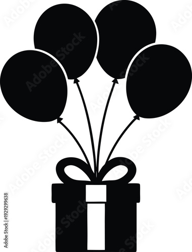 Gift box with balloons vector illustration, depicting celebration, party, and giving