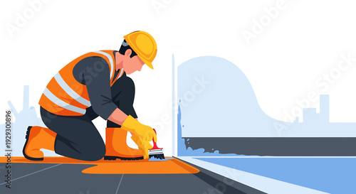 Construction worker applying sealant to a surface.