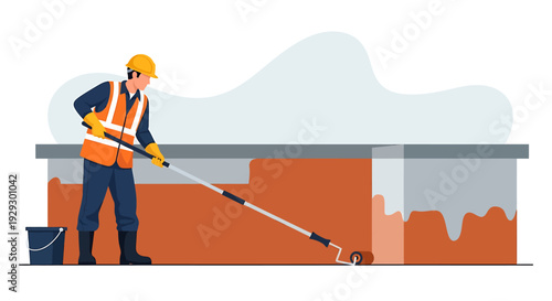 Construction worker painting a wall with a roller.