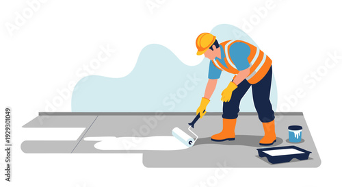 Construction worker painting a surface with a roller.