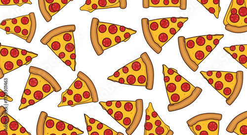 Pepperoni pizza slice seamless pattern fast food background for restaurant menu wrapping paper and textile design