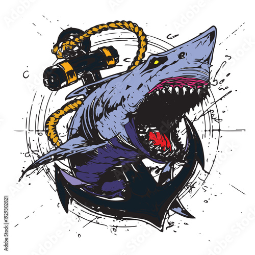 angry Shark with Anchor with explosion effect