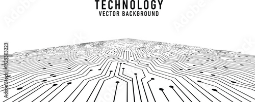 Advanced technology circuit board vector background with perspective lines for electronic engineering and digital data processing cad drawing flat vector illustration