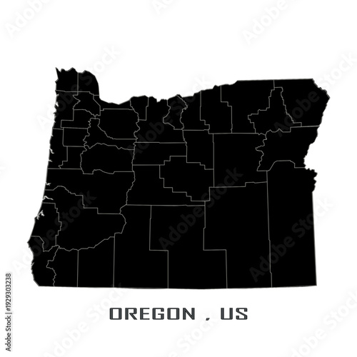 Oregon State Map Black Outline Vector Illustration.Perfect for infographics, educational materials, presentations, posters, coloring templates, icons, and print or digital projects.
