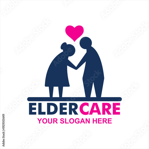 Elderly care logo grandfather couple vector silhouette flat design illustration
