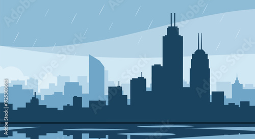 City Skyline Silhouette Against Blue Sky.