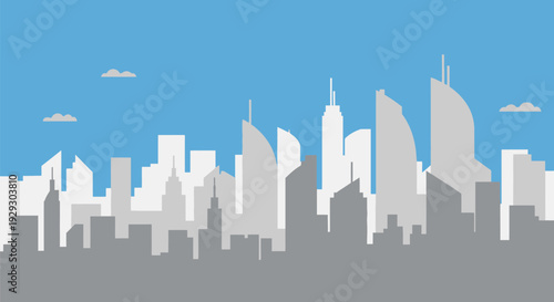 City Skyline Silhouette Against Blue Sky.