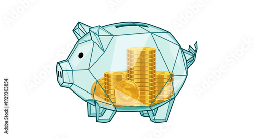 Glass piggy bank with gold coins