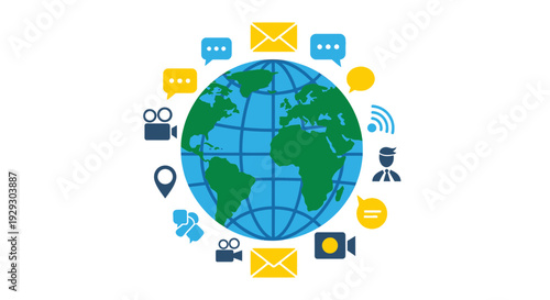 global communication icons around earth