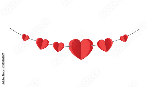 Heart garland decoration vector illustration for mothers day with red hanging love banner romantic festive design isolated background