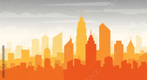 City Skyline Silhouette Against Gradient Sky.