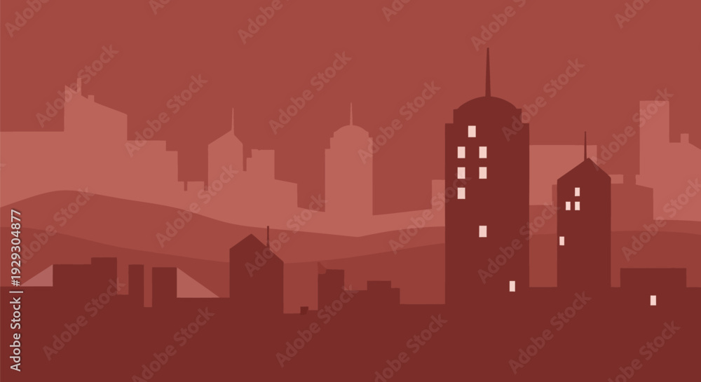 Fototapeta premium City Skyline Silhouette Against Red Sky.
