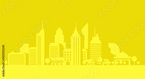 City Skyline Silhouette Against Yellow Background.