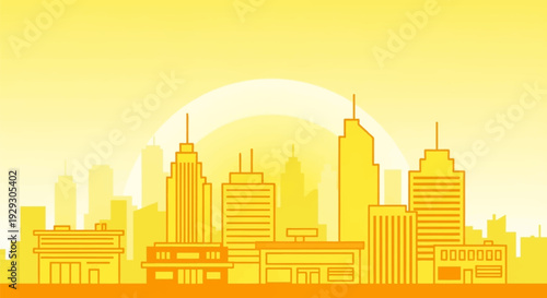 City Skyline Silhouette Against Yellow Background.