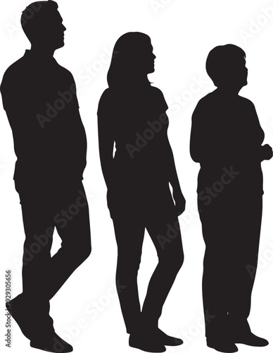 Standing Family Members Silhouette Vector Illustration.