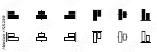 Set of Alignment icon collection.  Column Transform Interface Symbol.