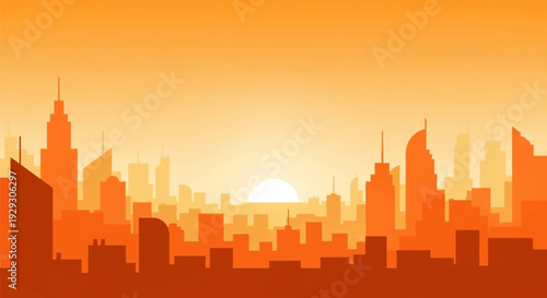 City Skyline Silhouette at Sunset Orange.