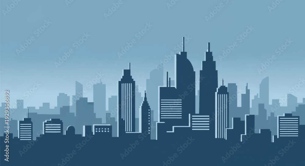 Obraz premium City Skyline Silhouette Modern Skyscrapers Urban Landscape.