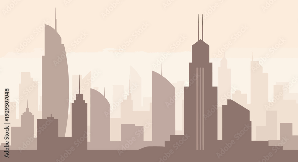 Fototapeta premium City Skyline Silhouette Modern Skyscrapers Urban Landscape.